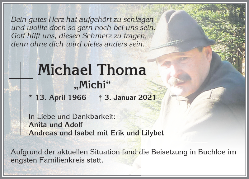 Traueranzeige von Michael Thoma von Allgäuer Zeitung, Kaufbeuren/Buchloe