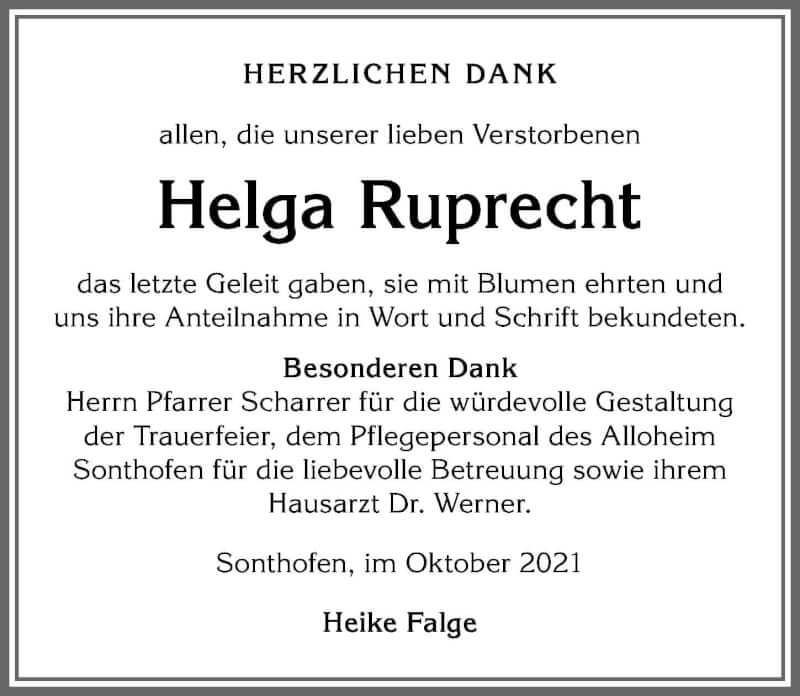 Traueranzeige von Helga Ruprecht von Allgäuer Anzeigeblatt