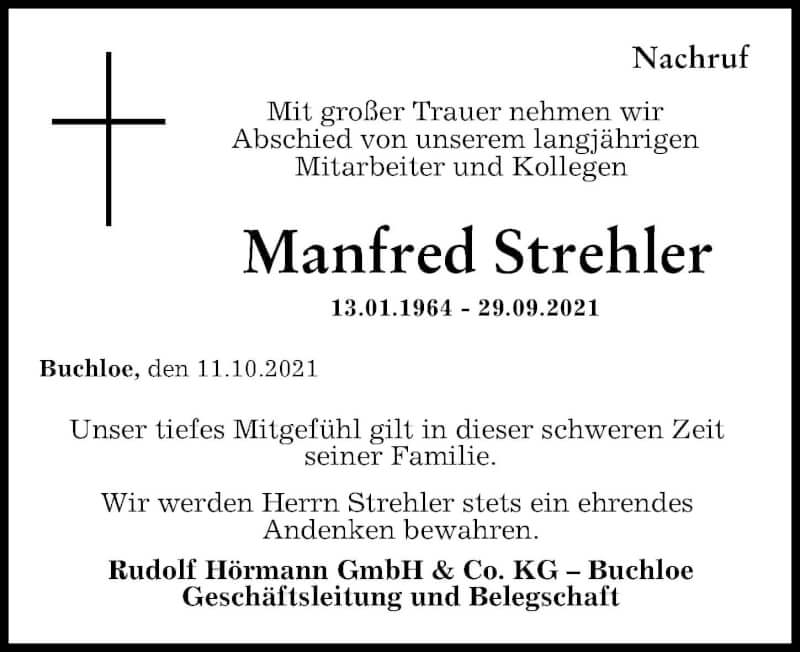 Traueranzeige von Manfred Strehler von Allgäuer Zeitung