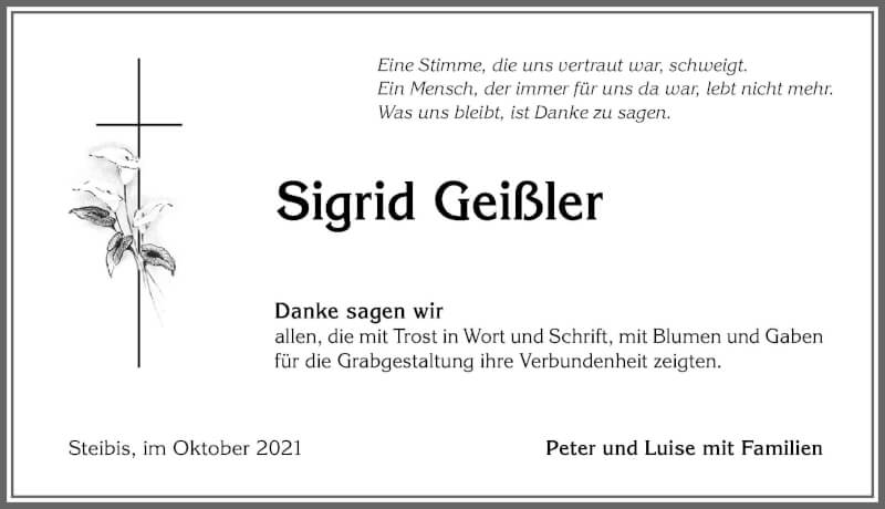 Traueranzeige von Sigrid Geißler von Allgäuer Anzeigeblatt