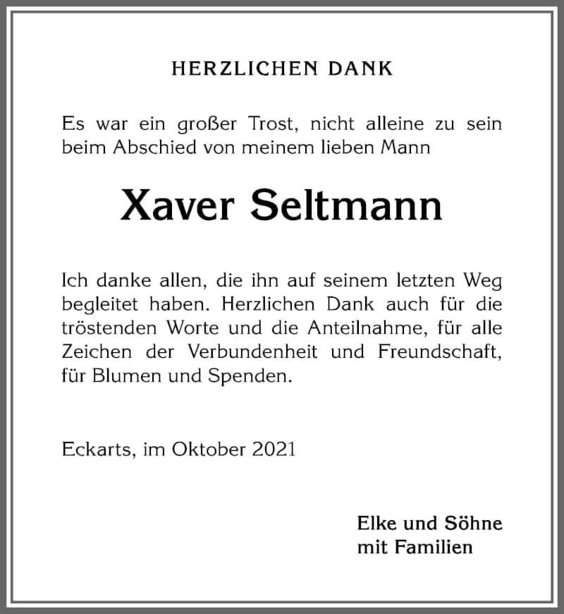 Traueranzeige von Xaver Seltmann von Allgäuer Anzeigeblatt
