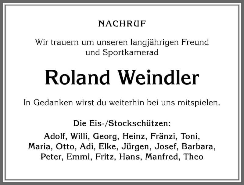 Traueranzeige von Roland Weindler von Allgäuer Zeitung,Kempten