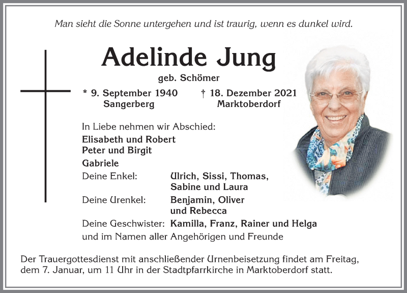 Traueranzeige von Adelinde Jung von Allgäuer Zeitung, Marktoberdorf