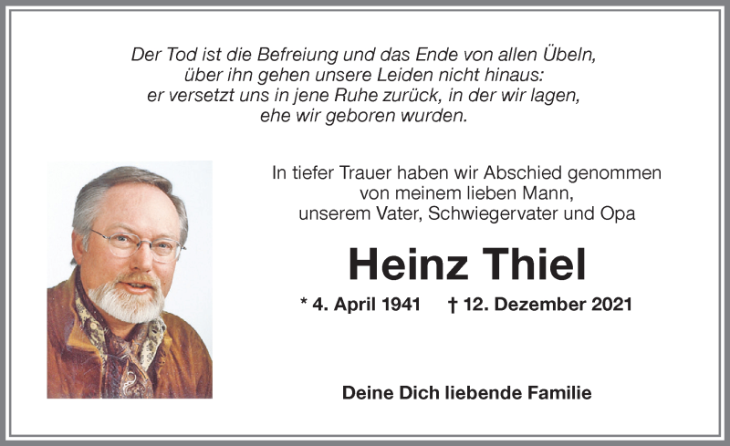 Traueranzeige von Heinz Thiel von Allgäuer Zeitung,Kempten