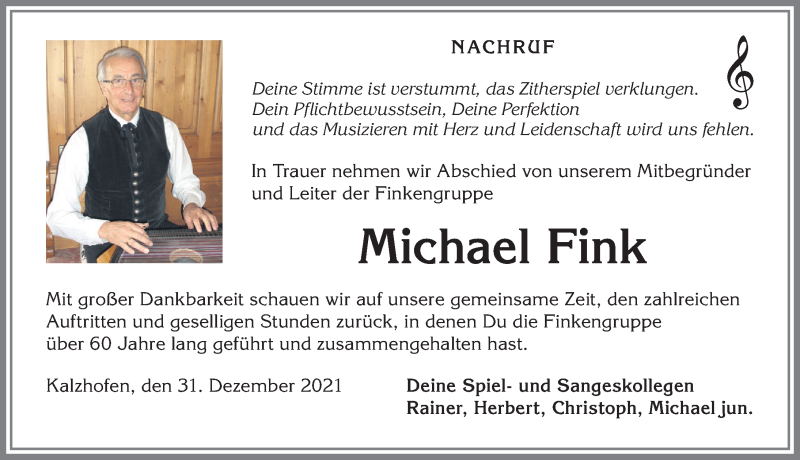 Traueranzeige von Michael Fink von Allgäuer Anzeigeblatt