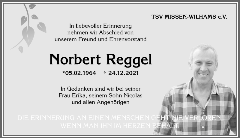 Traueranzeige von Norbert Reggel von Allgäuer Anzeigeblatt