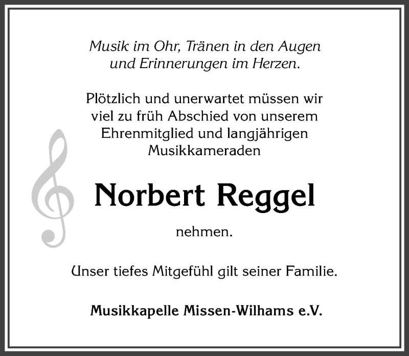 Traueranzeige von Norbert Reggel von Allgäuer Anzeigeblatt