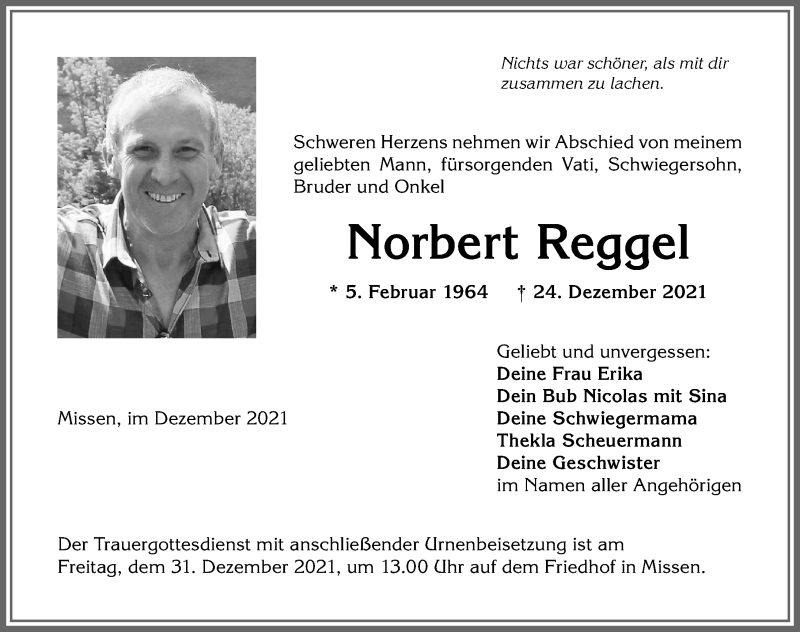 Traueranzeige von Norbert Reggelö von Allgäuer Zeitung,Kempten