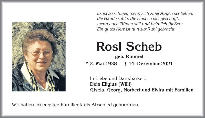 Traueranzeige von Rosl Scheb von Allgäuer Anzeigeblatt