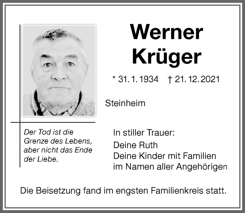 Traueranzeige von Werner Krüger von Memminger Zeitung