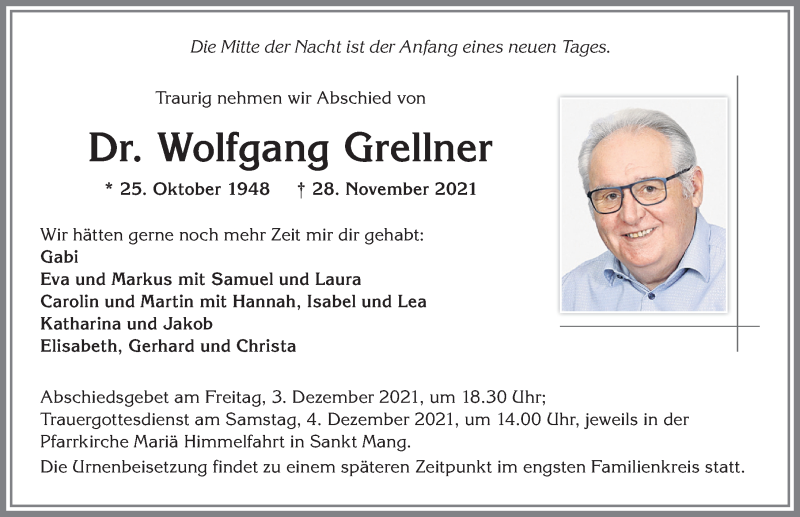 Traueranzeige von Wolfgang Grellner von Allgäuer Zeitung,Kempten