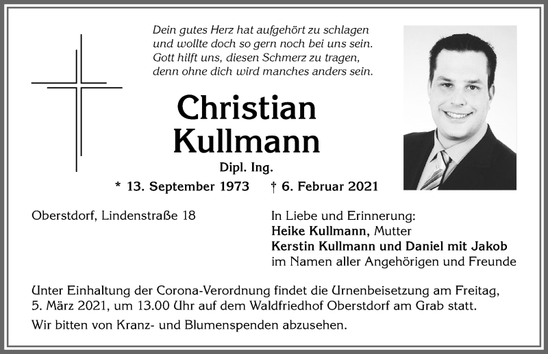 Traueranzeige von Christian Kullmann von Allgäuer Anzeigeblatt