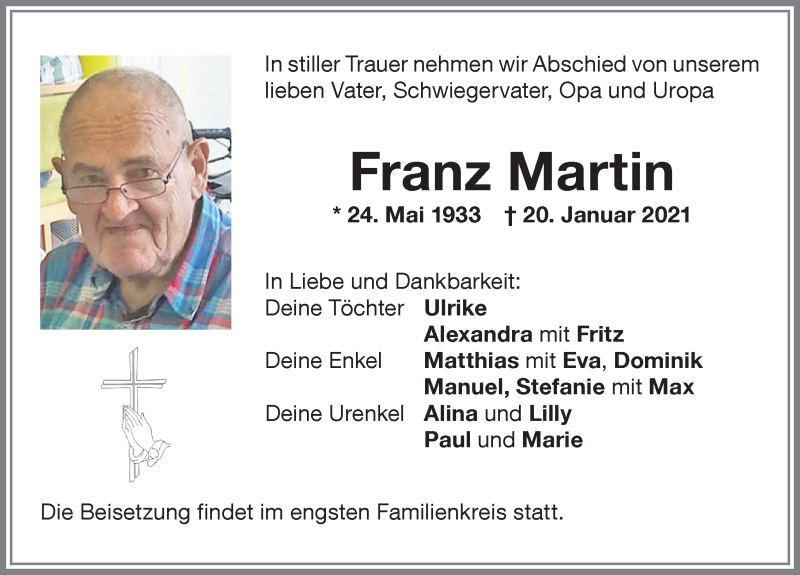 Traueranzeige von Franz Martin von Memminger Zeitung