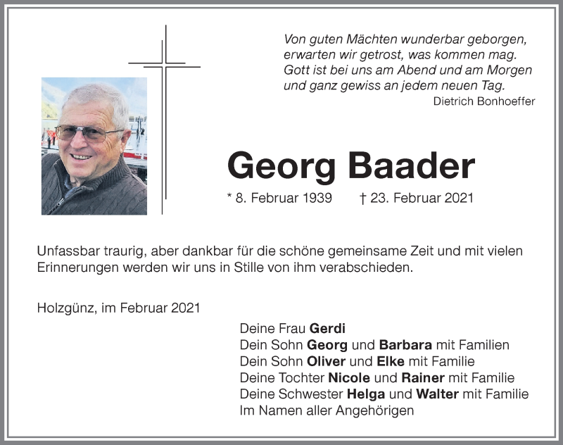 Traueranzeige von Georg Baader von Memminger Zeitung