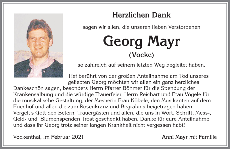 Traueranzeige von Georg Mayr von Allgäuer Zeitung,Kempten