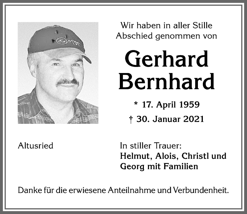 Traueranzeige von Gerhard Bernhard von Allgäuer Zeitung,Kempten