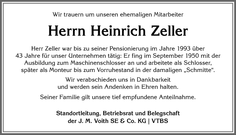 Traueranzeige von Heinrich Zeller von Allgäuer Anzeigeblatt