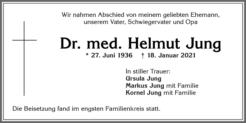 Traueranzeige von Helmut Jung von Allgäuer Zeitung,Kempten