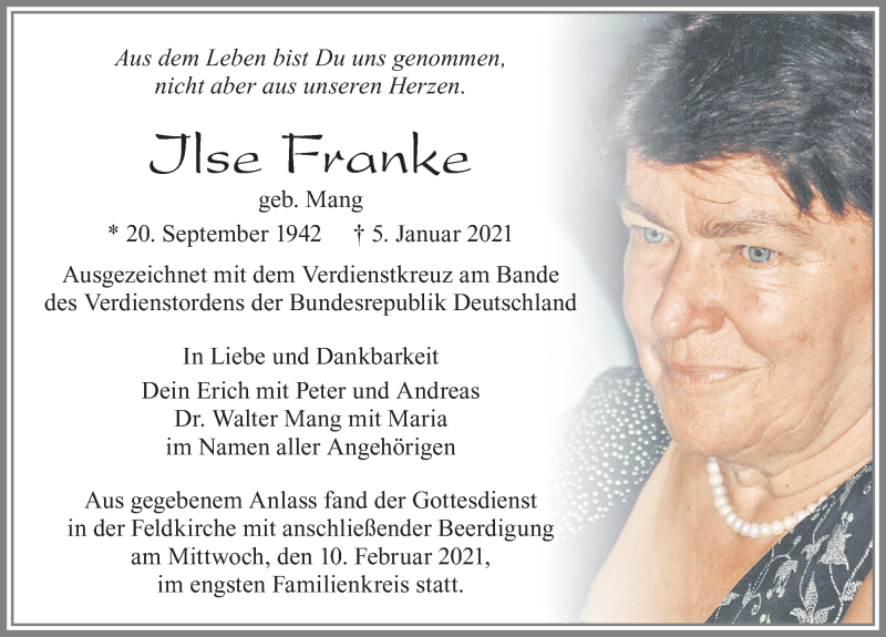 Traueranzeige von Ilse Franke von Allgäuer Zeitung, Füssen