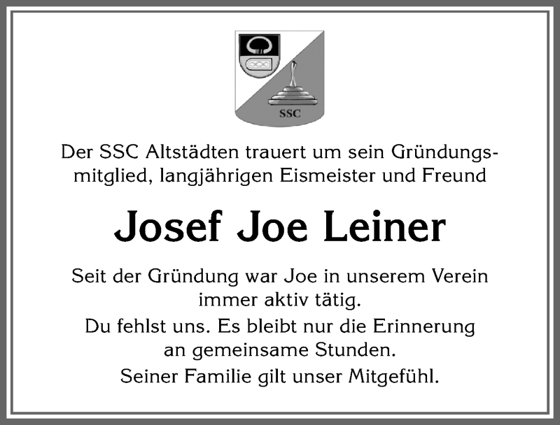 Traueranzeige von Josef Joe Leiner von Allgäuer Anzeigeblatt