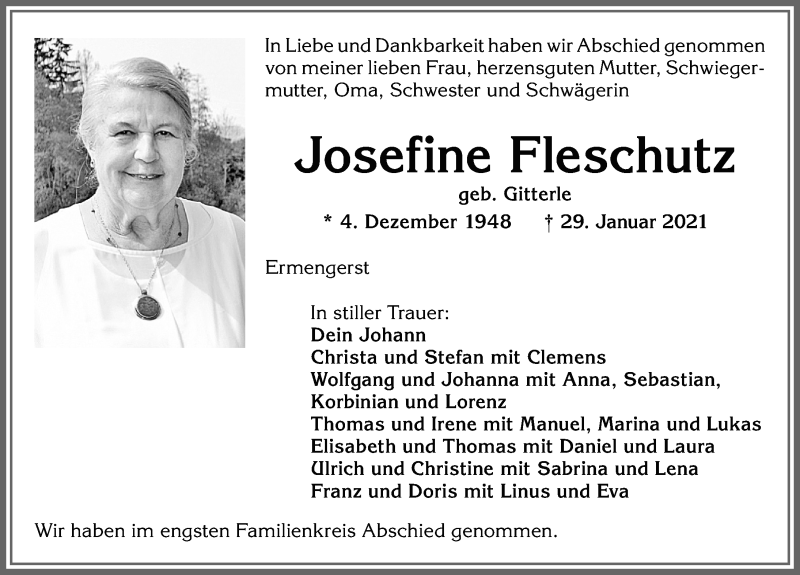 Traueranzeige von Josefine Fleschutz von Allgäuer Zeitung