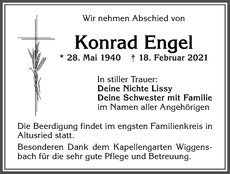 Traueranzeige von Konrad Engel von Allgäuer Zeitung,Kempten