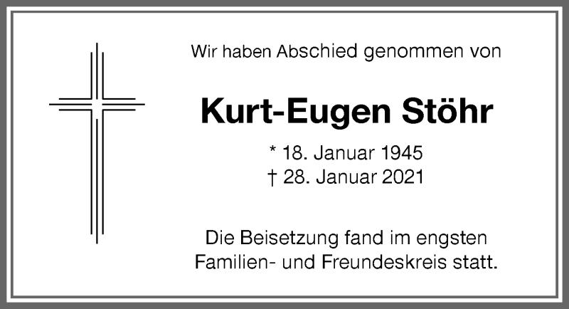 Traueranzeige von Kurt-Eugen Stöhr von Memminger Zeitung