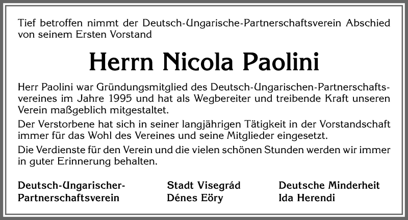 Traueranzeige von Nicola Paolini von Allgäuer Zeitung, Marktoberdorf