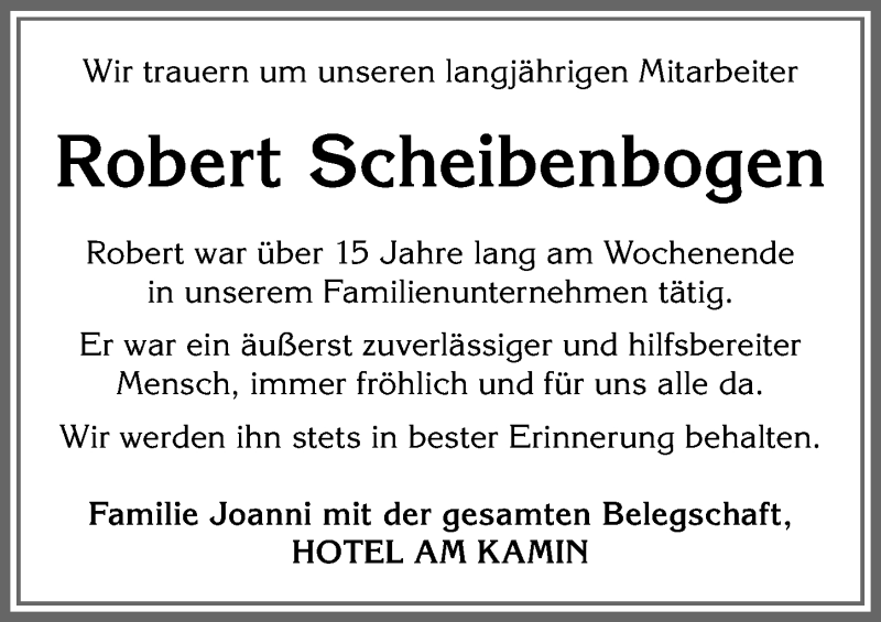 Traueranzeige von Robert Scheibenbogen von Allgäuer Zeitung, Kaufbeuren/Buchloe