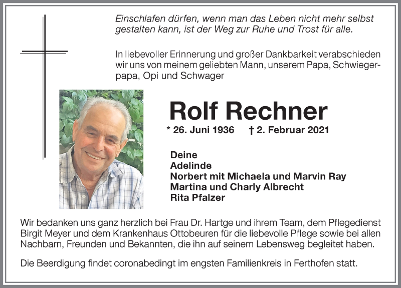 Traueranzeige von Rolf Rechner von Memminger Zeitung