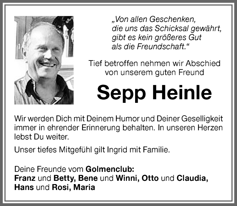 Traueranzeige von Sepp Heinle von Memminger Zeitung