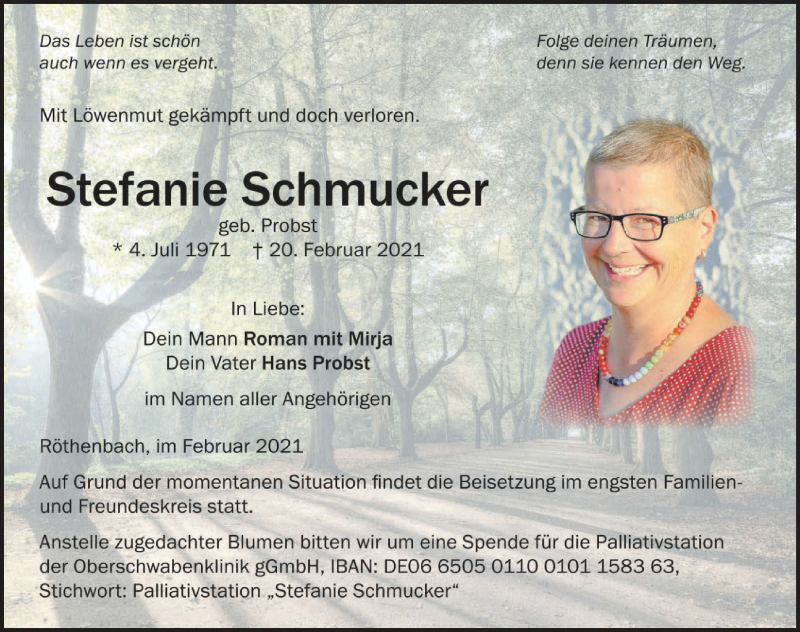 Traueranzeige von Stefanie Schmucker von Der Westallgäuer