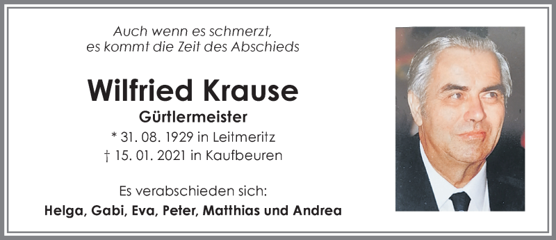 Traueranzeige von Wilfried Krause von Allgäuer Zeitung, Kaufbeuren/Buchloe