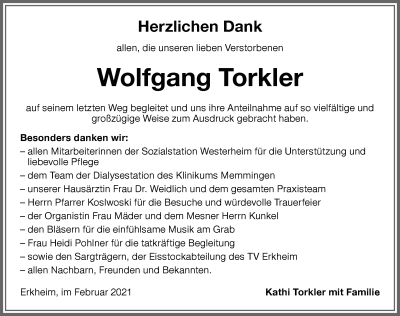 Traueranzeige von Wolfgang Torkler von Memminger Zeitung