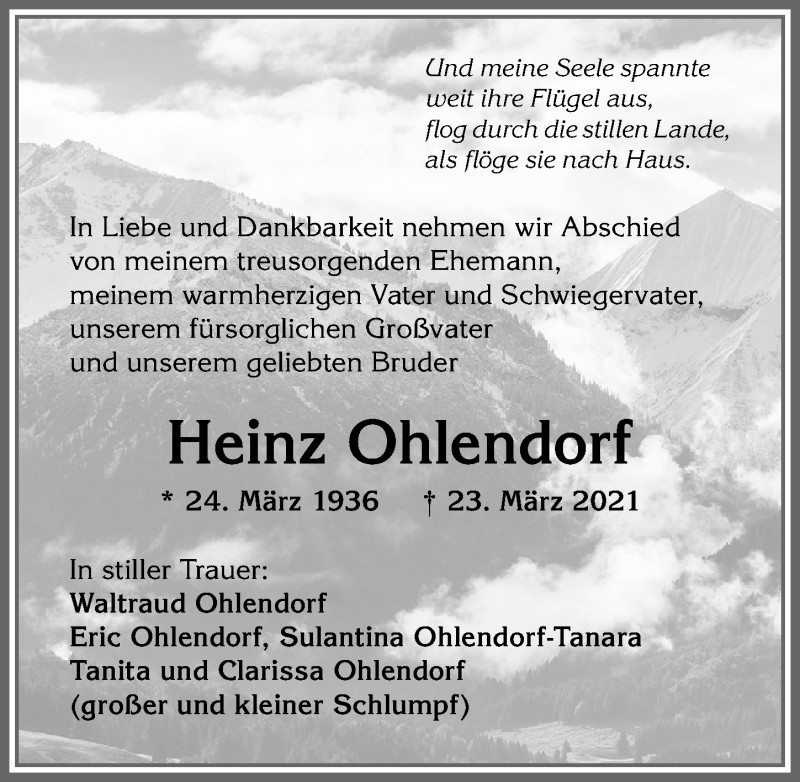 Traueranzeige von Heinz Ohlendorf von Allgäuer Anzeigeblatt