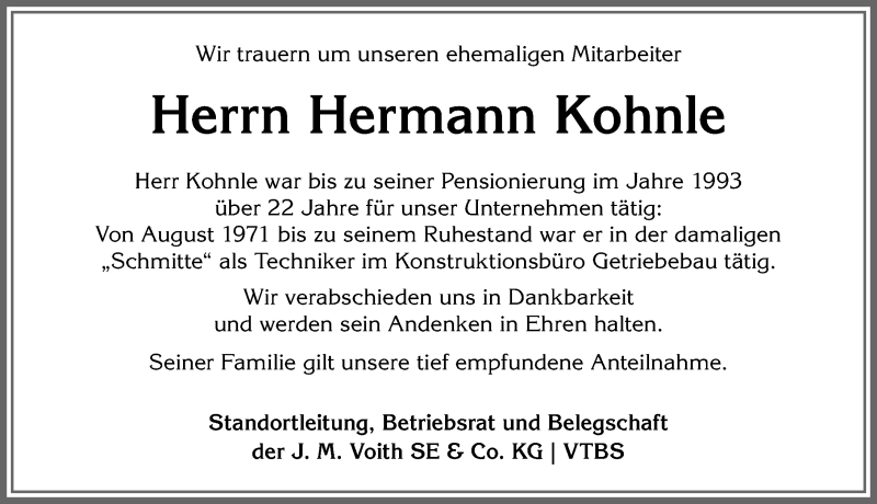 Traueranzeige von Hermann Kohnle von Allgäuer Anzeigeblatt