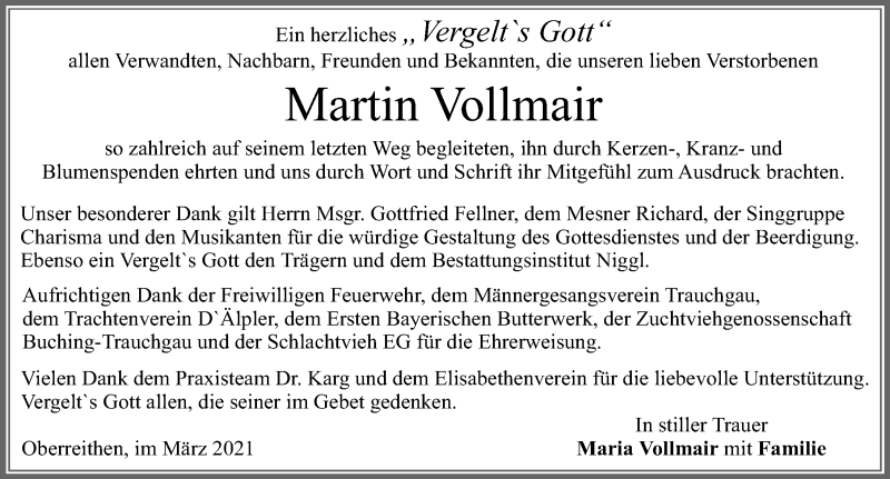 Traueranzeige von Martin Vollmair von Allgäuer Zeitung, Füssen