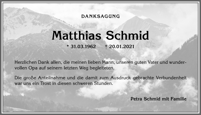 Traueranzeige von Matthias Schmid von Allgäuer Anzeigeblatt