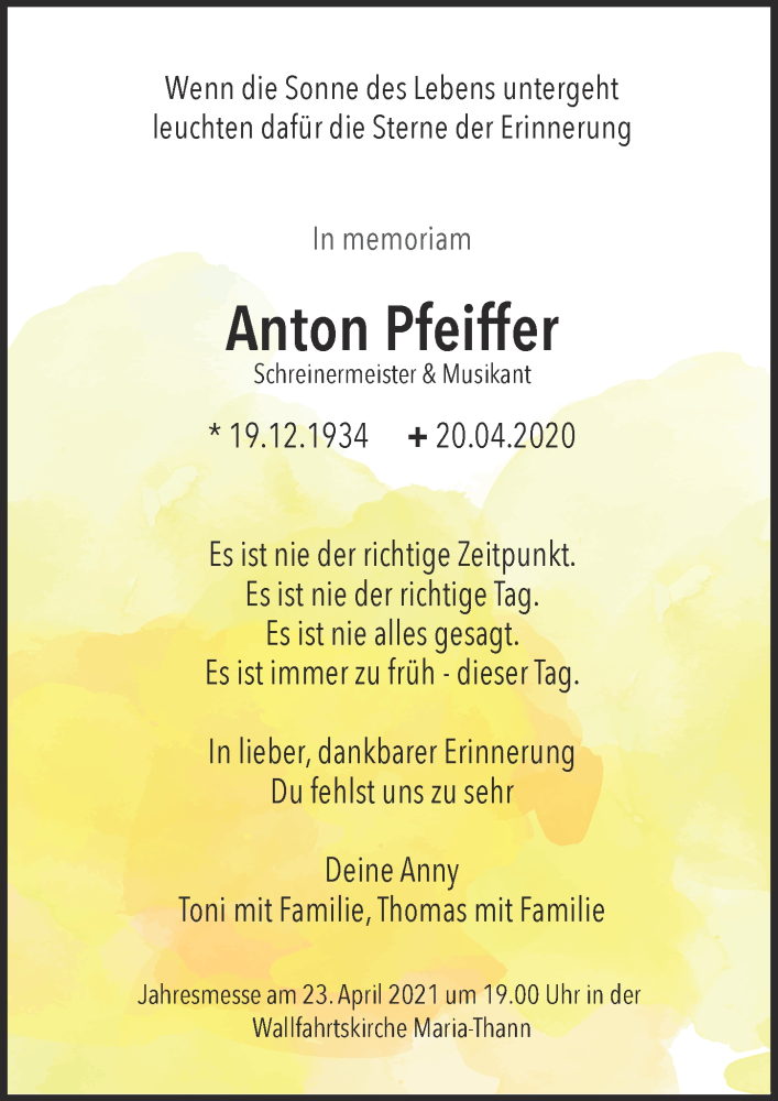 Traueranzeige von Anton Pfeiffer 