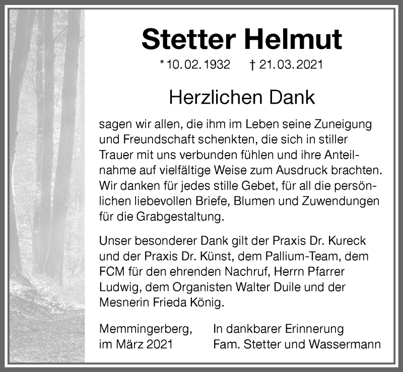 Traueranzeige von Stetter Helmut von Memminger Zeitung