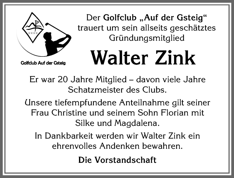 Traueranzeige von Walter Zink von Allgäuer Zeitung, Füssen