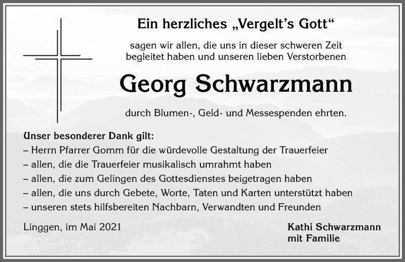 Traueranzeige von Georg Schwarzmann von Allgäuer Zeitung,Kempten