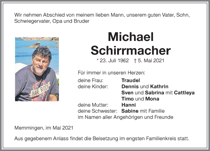 Traueranzeige von Michael Schirrmacher von Memminger Zeitung