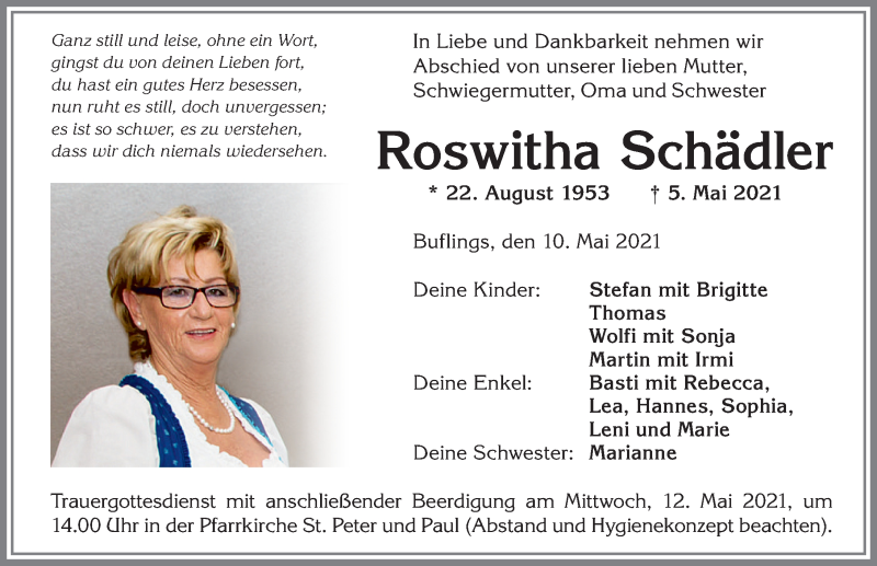 Traueranzeige von Roswitha Schädler von Allgäuer Zeitung