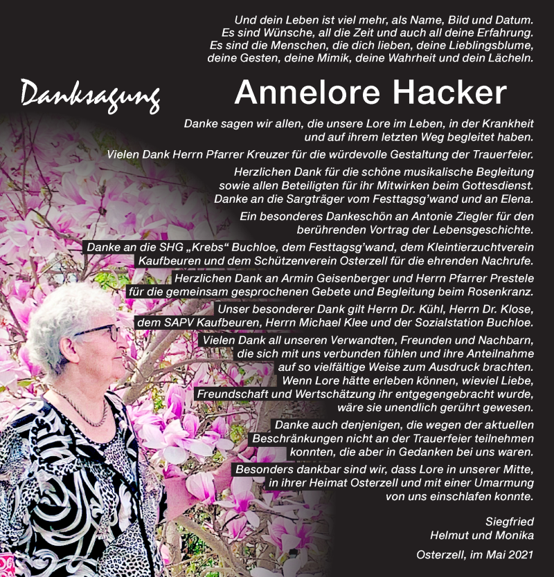 Traueranzeige von Annelore Hacker von Allgäuer Zeitung