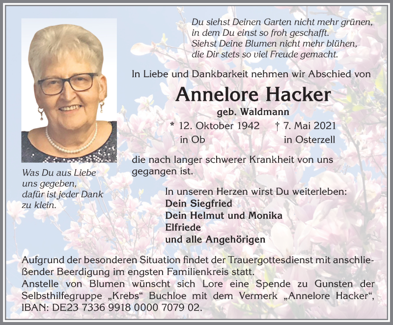 Traueranzeige von Annelore Hacker von Allgäuer Zeitung