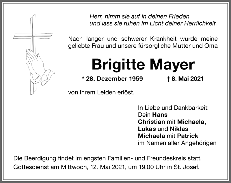 Traueranzeige von Brigitte Mayer von Memminger Zeitung