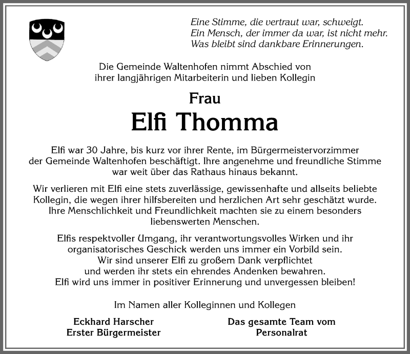 Traueranzeige von Elfi Thomma von Allgäuer Zeitung,Kempten