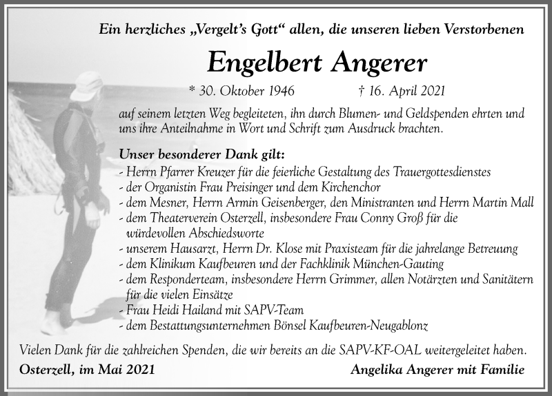 Traueranzeige von Engelbert Angerer von Allgäuer Zeitung, Kaufbeuren/Buchloe