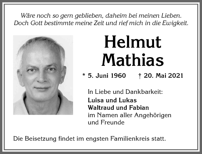 Traueranzeige von Helmut Mathias von Allgäuer Zeitung,Kempten